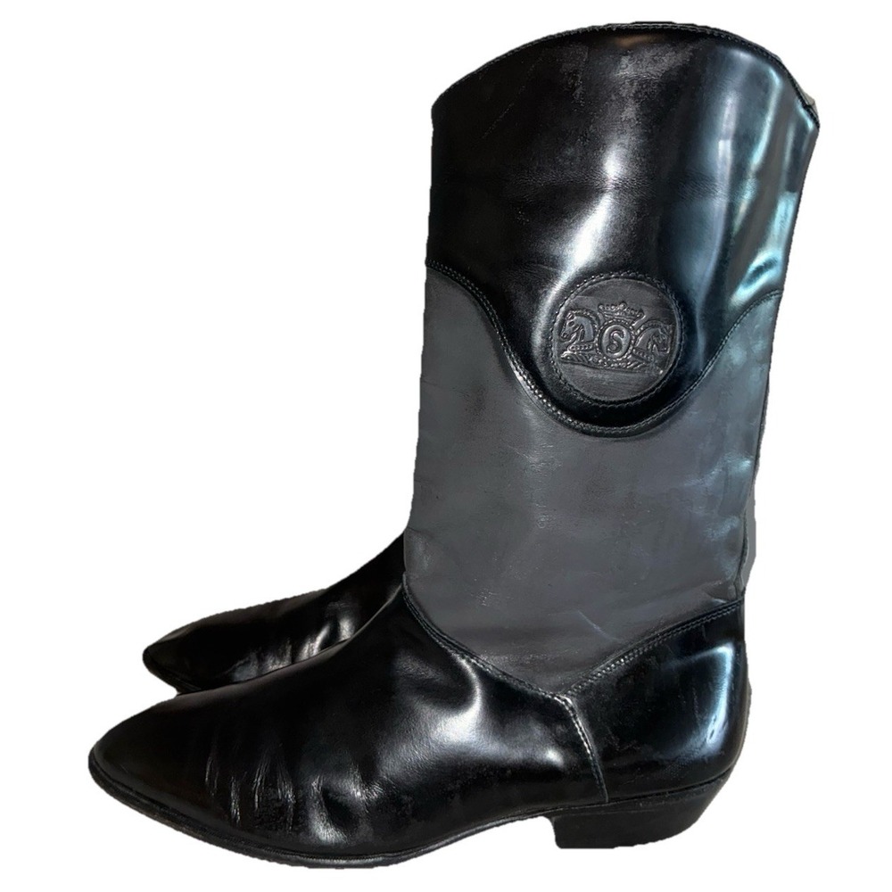 Stracam Boots Women's‎ 9 Black Gray Patent Leather Western Cowboy Italy Vintage